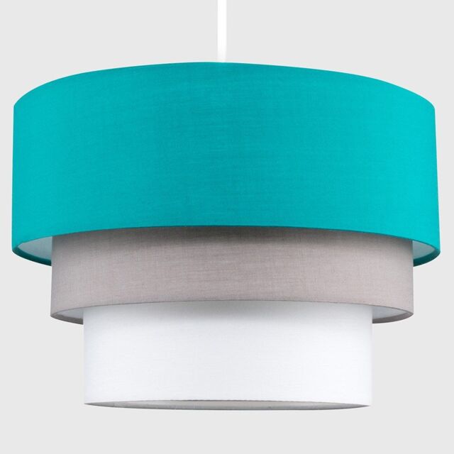 ValueLights Aztec Pair Three Tier Easy Fit Fabric Ceiling Lamp Shades with Bulbs in Teal - image 1