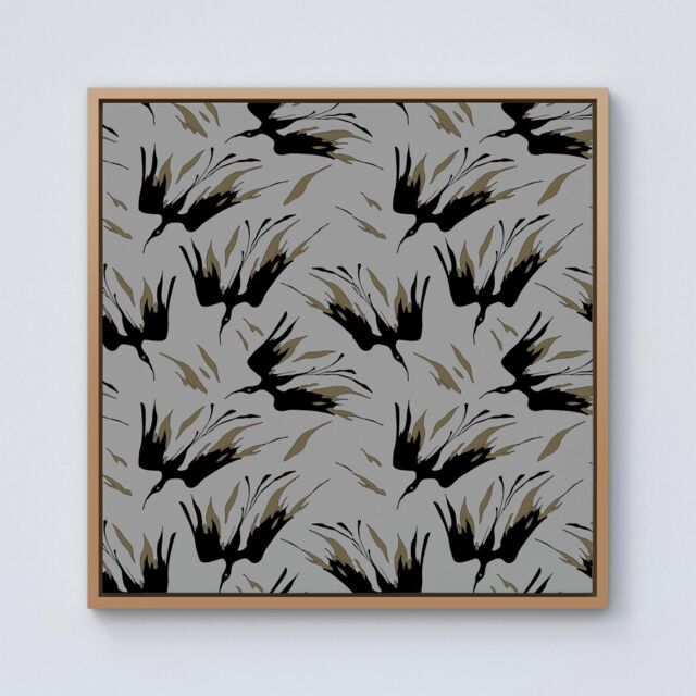 Warren Reed - Designer Black & Gold Fire Bird Silhouettes Framed Canvas in Light Brown - Size: w40 inch x h40 inch - image 1