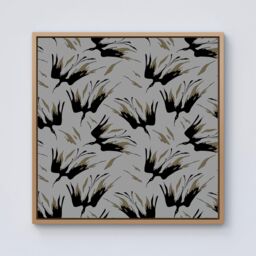 Warren Reed - Designer Black & Gold Fire Bird Silhouettes Framed Canvas in Light Brown - Size: w40 inch x h40 inch - thumbnail 1