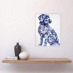 "Artery8 Elegant Labrador Flower Pattern Fur Dog Lover Wall Art Print in Blue - Size: W12"" x H16""" - thumbnail 4