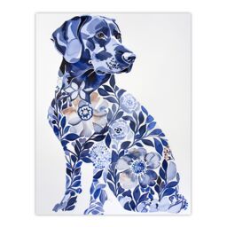 "Artery8 Elegant Labrador Flower Pattern Fur Dog Lover Wall Art Print in Blue - Size: W12"" x H16""" - thumbnail 1