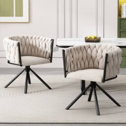 BTM Set of 1/2/4/6 Velvet Swivel Chair with Metal Support Legs in Beige - Size: 1 Pack - thumbnail 2