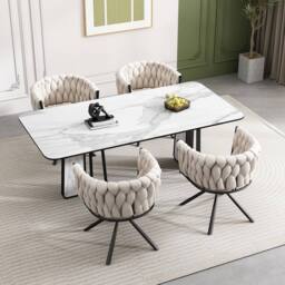 BTM Set of 1/2/4/6 Velvet Swivel Chair with Metal Support Legs in Beige - Size: 1 Pack - thumbnail 4