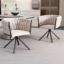 BTM Set of 1/2/4/6 Velvet Swivel Chair with Metal Support Legs in Beige - Size: 1 Pack - thumbnail 1