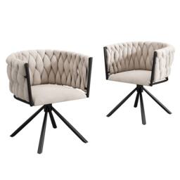 BTM Set of 1/2/4/6 Velvet Swivel Chair with Metal Support Legs in Beige - Size: 1 Pack - thumbnail 5