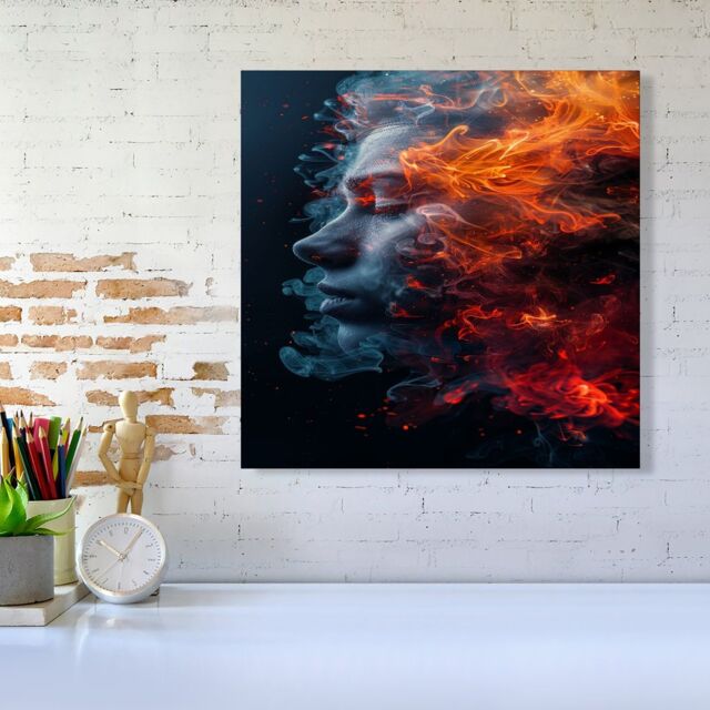 Warren Reed - Designer Fiery Mindscape: Portrait In Flames Canvas - Size: w10 inch x h10 inch - image 1