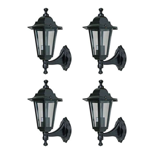 First Choice Lighting Set of 4 Cumbria - Black with Clear Six Sided IP44 Outdoor Wall Lights - image 1