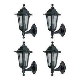First Choice Lighting Set of 4 Cumbria - Black with Clear Six Sided IP44 Outdoor Wall Lights - thumbnail 1