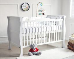 MCC Direct CozyCubs Wooden Curved Sleigh Design Baby Cot Bed Savannah City in White - thumbnail 1