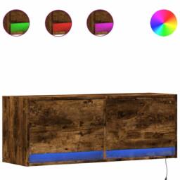 Berkfield Home TV Wall Cabinet with LED Lights Smoked Oak 100x31x35 cm in Brown - Size: 100 x 31 x 35 cm - thumbnail 1