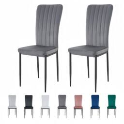 MCC Direct Set of 2 Velvet Dining Chairs Padded Upholstered Accent Chair Elle in Dark Grey