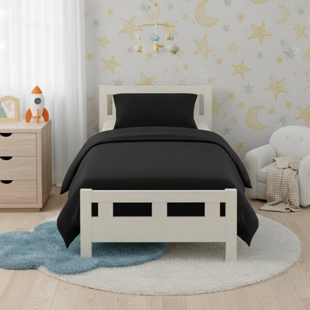 Snug City Flannelette Cotton Cot Bed Duvet Cover Set Brushed Warm Bedding Set in Black - image 1