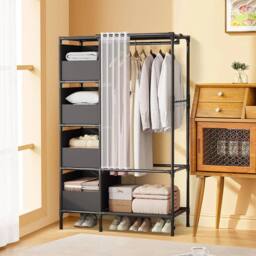 KORVIXA Foldable Home Fabric Wardrobe Clothes Closet Storage Cabinet in Black - Size: 900mm - thumbnail 4