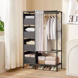 KORVIXA Foldable Home Fabric Wardrobe Clothes Closet Storage Cabinet in Black - Size: 900mm - thumbnail 5