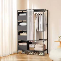 KORVIXA Foldable Home Fabric Wardrobe Clothes Closet Storage Cabinet in Black - Size: 900mm - thumbnail 3
