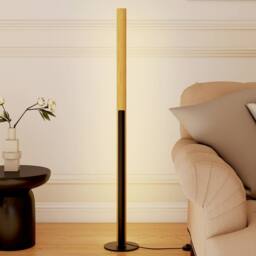Costway Bamboo Floor Lamp Minimalist Dimmable LED Corner Lamp w/ Foot Switch in Natural