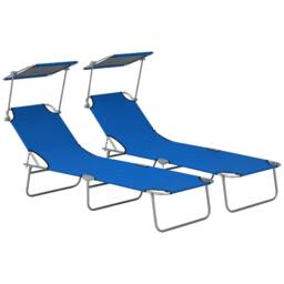 NESTLUNE Folding Sun Lounger Set of 2 w in Blue - Size: 100 cm x 15 cm