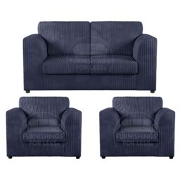 Furnishings For Less UK Luxor Jumbo Cord 2 + 1 + 1 Fabric 3 Piece Sofa Suite - Fullback in Navy - thumbnail 1