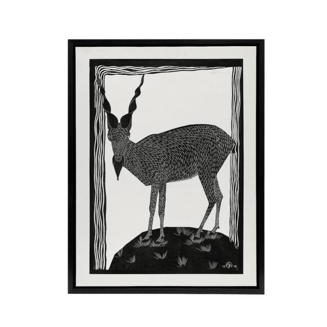 "Artery8 Stylised Markhor Goat Samuel J De Mesquita Framed Canvas Wall Art in White - Size: W12"" x H16""" - image 1
