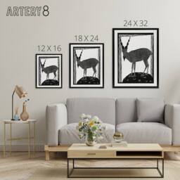 "Artery8 Stylised Markhor Goat Samuel J De Mesquita Framed Canvas Wall Art in White - Size: W12"" x H16""" - thumbnail 4
