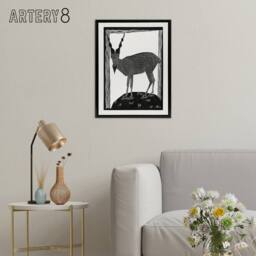 "Artery8 Stylised Markhor Goat Samuel J De Mesquita Framed Canvas Wall Art in White - Size: W12"" x H16""" - thumbnail 3