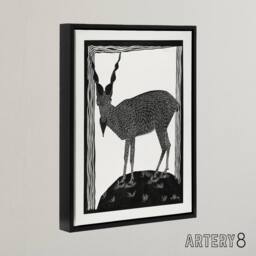 "Artery8 Stylised Markhor Goat Samuel J De Mesquita Framed Canvas Wall Art in White - Size: W12"" x H16""" - thumbnail 2