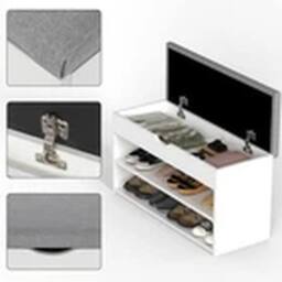 EONLION Shoe Bench Storage Cabinet with Padded Cushion Seat Organiser in White - thumbnail 4