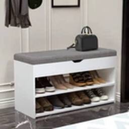 EONLION Shoe Bench Storage Cabinet with Padded Cushion Seat Organiser in White - thumbnail 1