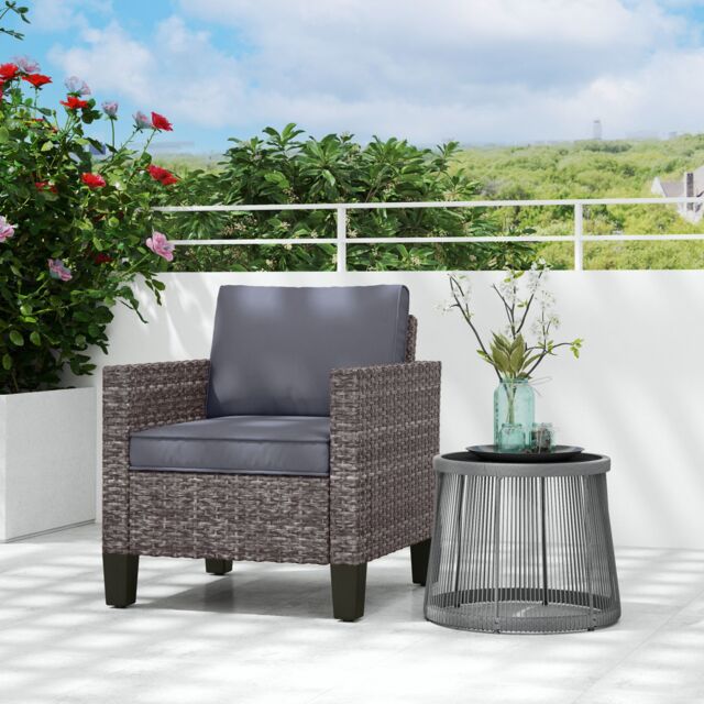 OUTSUNNY Single Rattan Chair, Garden Armchair with Cushions in Dark Grey - image 1