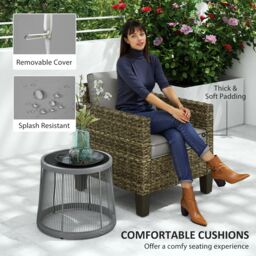 OUTSUNNY Single Rattan Chair, Garden Armchair with Cushions in Dark Grey - thumbnail 5