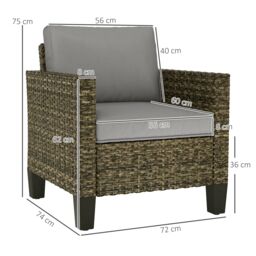 OUTSUNNY Single Rattan Chair, Garden Armchair with Cushions in Dark Grey - thumbnail 3