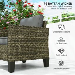 OUTSUNNY Single Rattan Chair, Garden Armchair with Cushions in Dark Grey - thumbnail 4