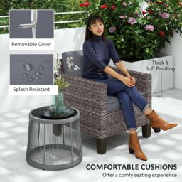 OUTSUNNY Single Rattan Chair, Garden Armchair with Cushions in Dark Grey - thumbnail 6