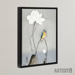 "Artery8 Kingfisher With Lotus Flower Framed Canvas Wall Art Print Ohara Koson in Grey - Size: W12"" x H16""" - thumbnail 2