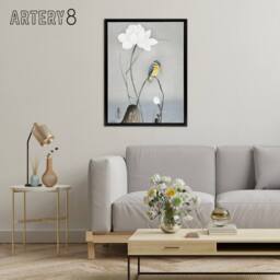 "Artery8 Kingfisher With Lotus Flower Framed Canvas Wall Art Print Ohara Koson in Grey - Size: W12"" x H16""" - thumbnail 3