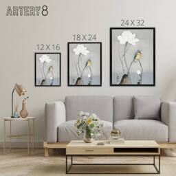 "Artery8 Kingfisher With Lotus Flower Framed Canvas Wall Art Print Ohara Koson in Grey - Size: W12"" x H16""" - thumbnail 4
