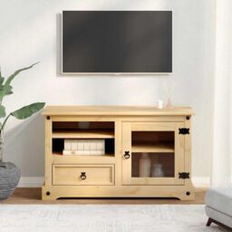 Berkfield Home TV Cabinet Corona 100x45x58 cm Solid Wood Pine in Brown - Size: 100 x 45 x 58 cm - thumbnail 3