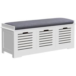 Wyld Haus Vesava White 3 Drawer Slatted Shoe Bench with Grey Padded Seat - thumbnail 2