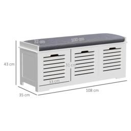 Wyld Haus Vesava White 3 Drawer Slatted Shoe Bench with Grey Padded Seat - thumbnail 3