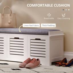 Wyld Haus Vesava White 3 Drawer Slatted Shoe Bench with Grey Padded Seat - thumbnail 5