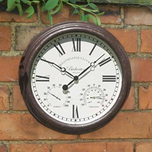 "Marco Paul 15"" Wall Clock with Thermometer - Bickerton in Brown" - image 1