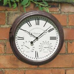 "Marco Paul 15"" Wall Clock with Thermometer - Bickerton in Brown"