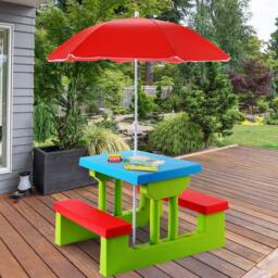 Costway Kids Picnic Table Bench Set Children Learning Eating Desk W/ Removable Umbrella - thumbnail 1