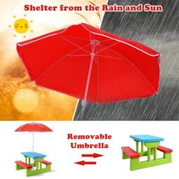 Costway Kids Picnic Table Bench Set Children Learning Eating Desk W/ Removable Umbrella - thumbnail 6