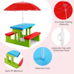 Costway Kids Picnic Table Bench Set Children Learning Eating Desk W/ Removable Umbrella - thumbnail 5