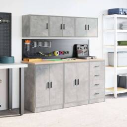 Berkfield Home Durable Garage Wall Cabinets 2 pcs Concrete Grey Engineered Wood - thumbnail 4