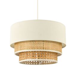 Happy Homewares Contemporary Triple Tier Cream Linen & Natural Rattan Pendant Shade in Brown - thumbnail 2