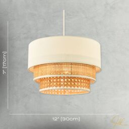 Happy Homewares Contemporary Triple Tier Cream Linen & Natural Rattan Pendant Shade in Brown - thumbnail 7
