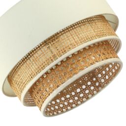 Happy Homewares Contemporary Triple Tier Cream Linen & Natural Rattan Pendant Shade in Brown - thumbnail 4