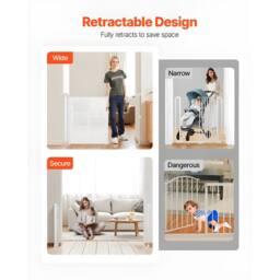Ferand Retractable Baby Gate 870 mm Tall Extends up to 1400 mm Wide in White - thumbnail 9